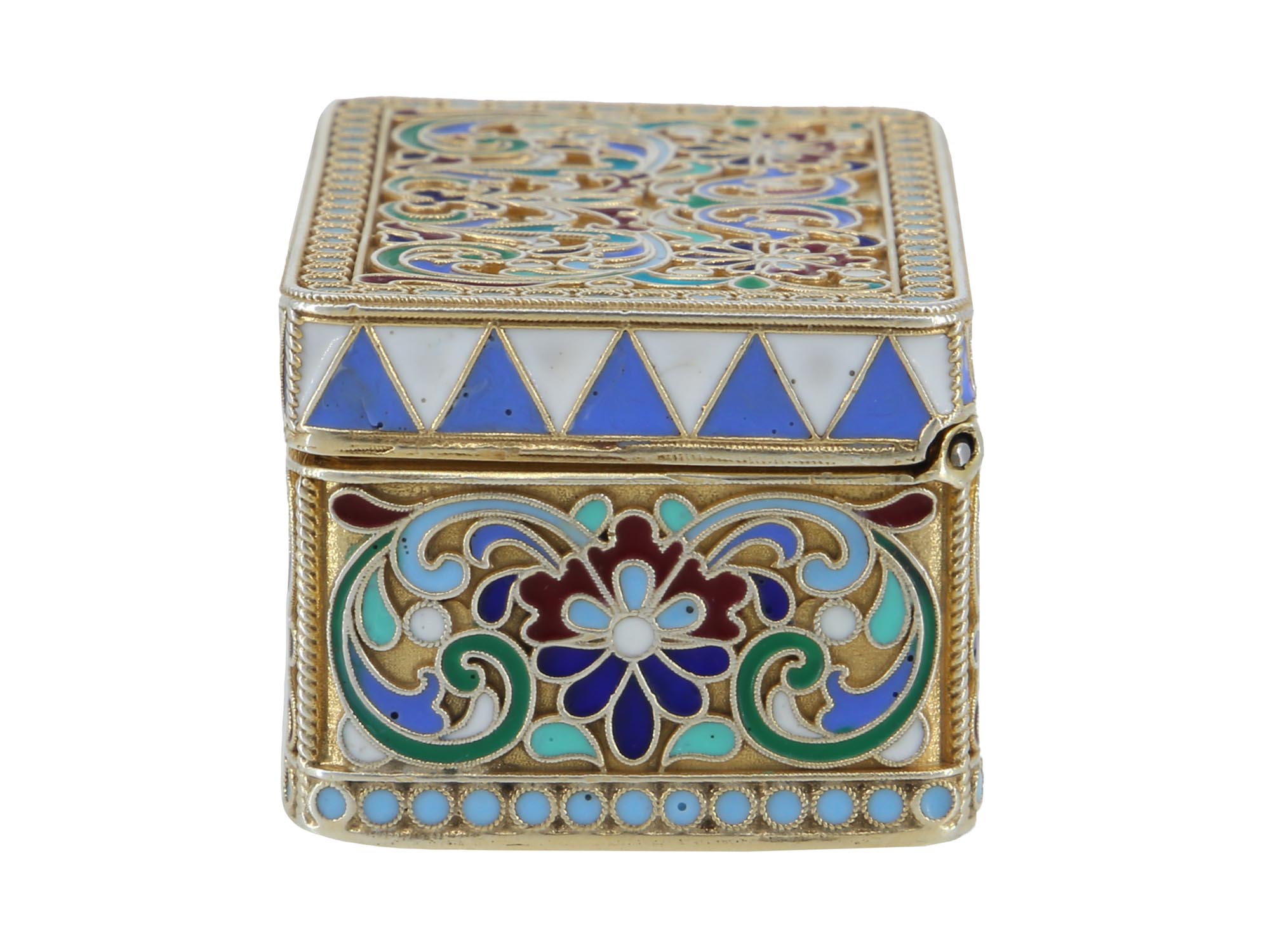 RUSSIAN GILT SILVER CLOISONNE ENAMEL JEWELRY BOX PIC-3